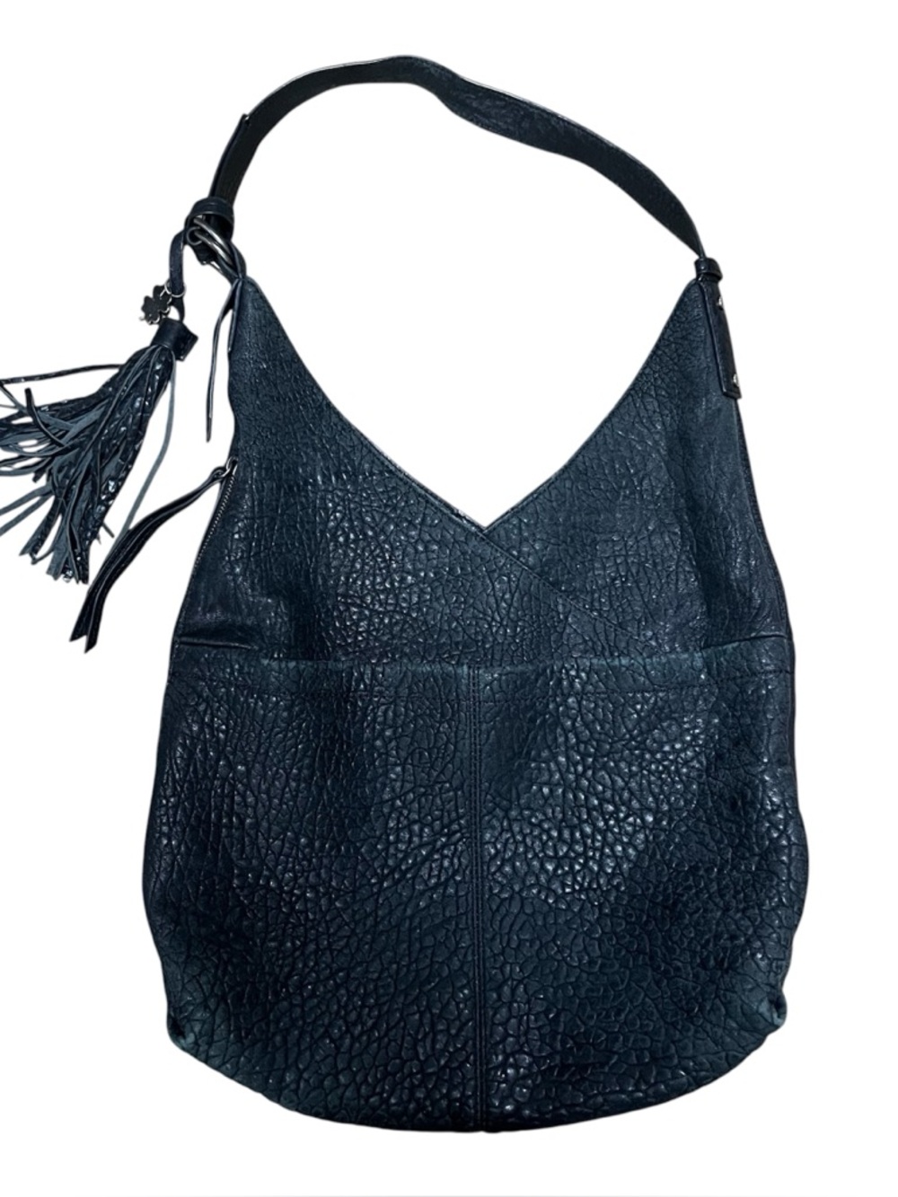 Lucky Brand Lane Black Leather Shoulder Bag Purse Large Hobo Boho